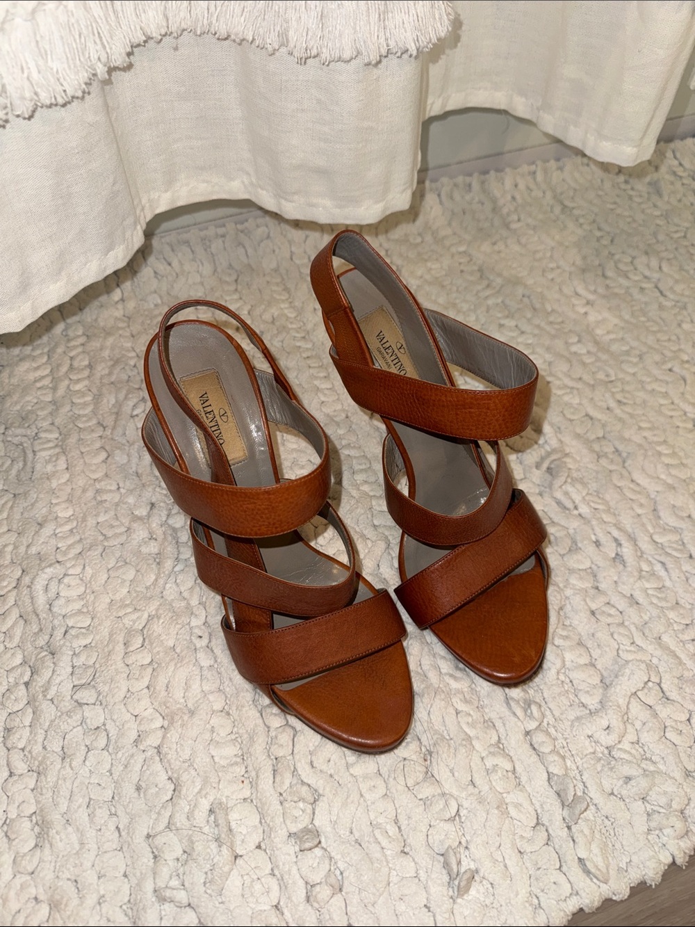 Valentino Garavani Tan Brown Leather Multi-Strap Heels